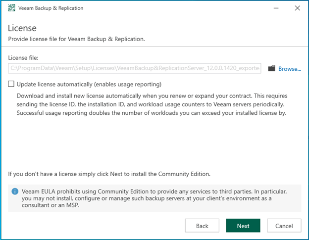 update license automatically Veeam Backup Replication v12